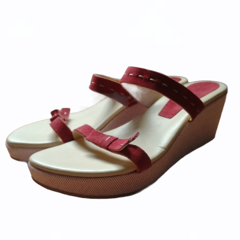 TOMMY BAHAMA Red Suede Slip on Wedge Sandal Polka Dot Size 8